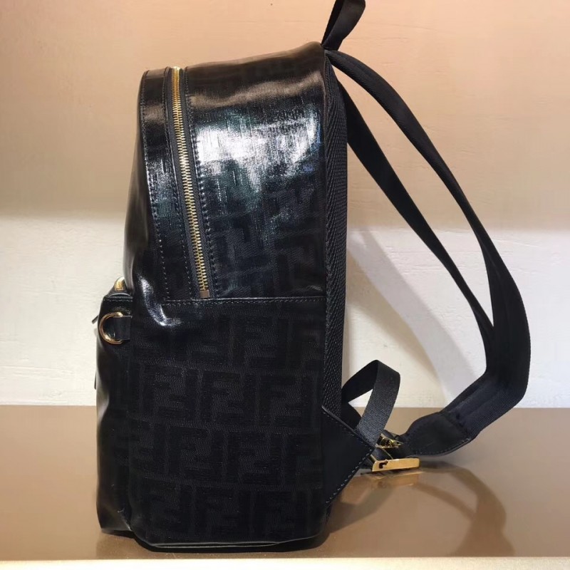 Fendi Mania logo Zucca recubierto medio de lona negra mochila 8BZ039-3