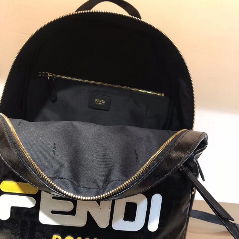 Fendi Mania logo Zucca recubierto medio de lona negra mochila 8BZ039-6