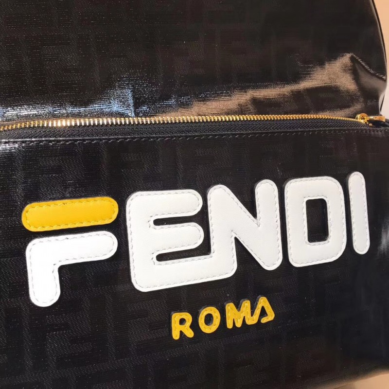 Fendi Mania logo Zucca recubierto medio de lona negra mochila 8BZ039-7