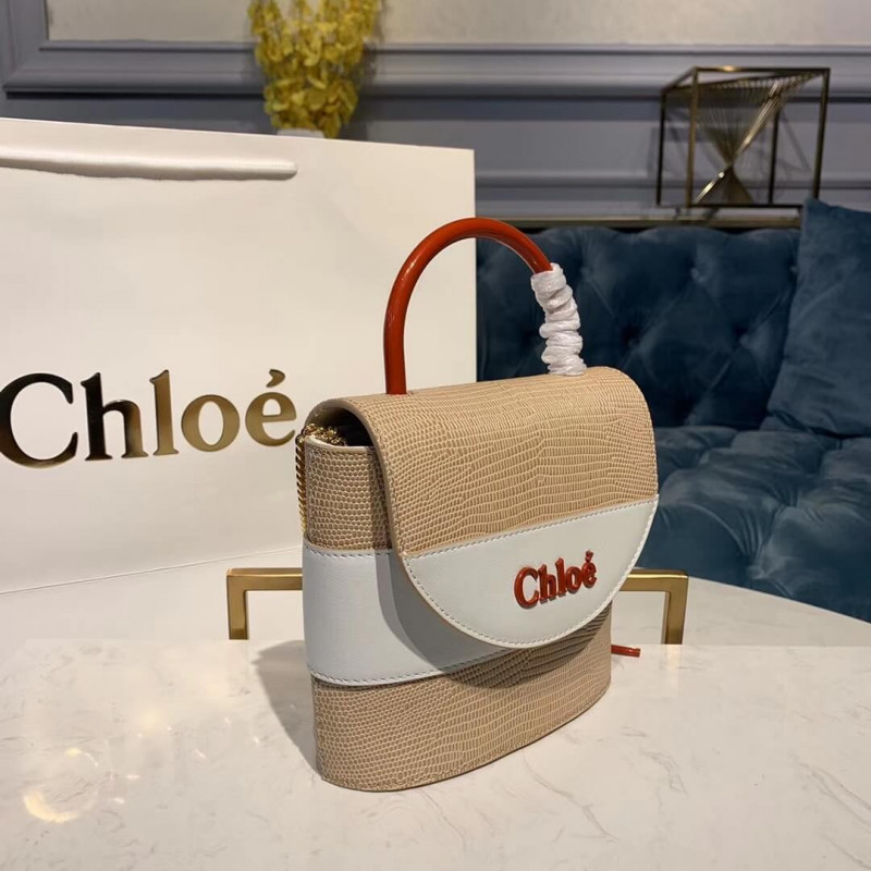 Chloe Small Aby Lock Bolsa Efecto de lagarto en relieve S1220 Apricot/blanco-1