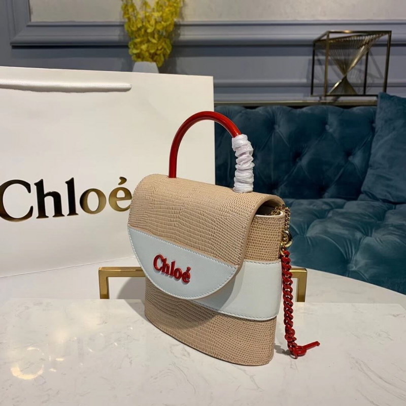 Chloe Small Aby Lock Bolsa Efecto de lagarto en relieve S1220 Apricot/blanco-2