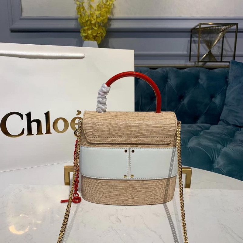 Chloe Small Aby Lock Bolsa Efecto de lagarto en relieve S1220 Apricot/blanco-3