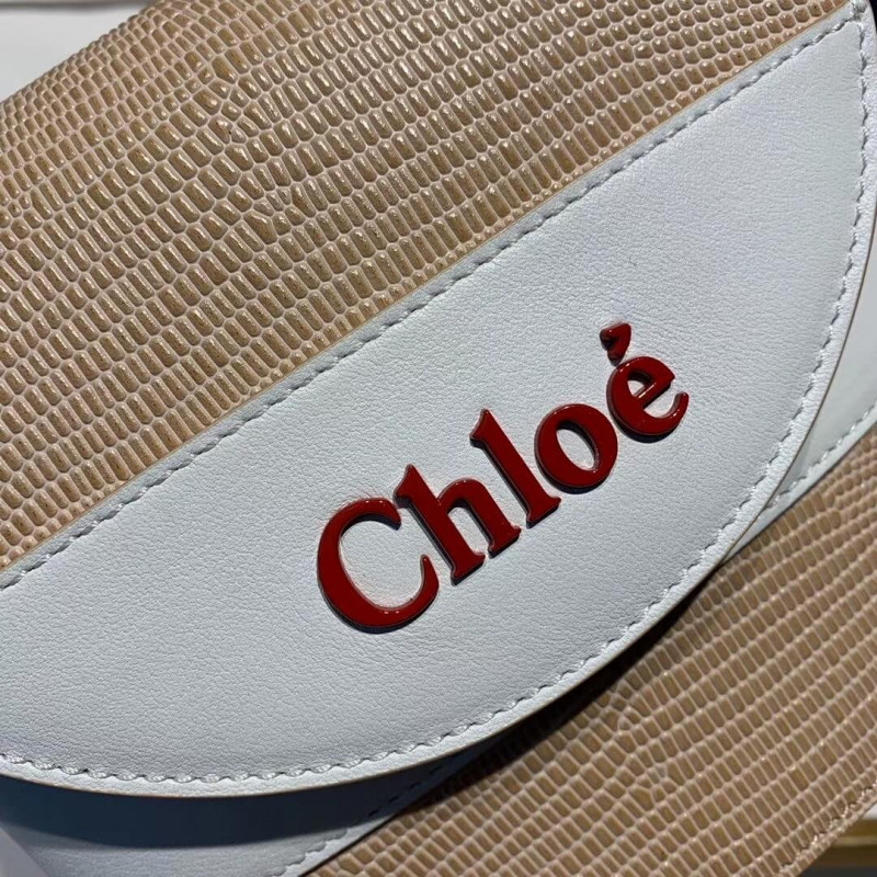 Chloe Small Aby Lock Bolsa Efecto de lagarto en relieve S1220 Apricot/blanco-5