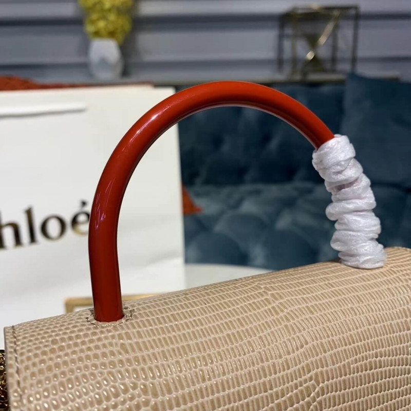 Chloe Small Aby Lock Bolsa Efecto de lagarto en relieve S1220 Apricot/blanco-6