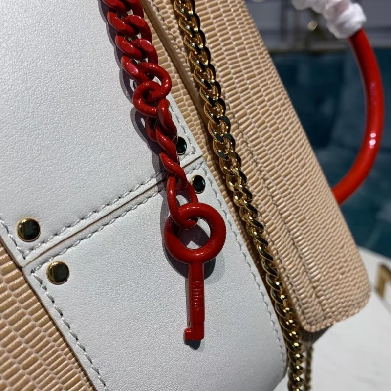 Chloe Small Aby Lock Bolsa Efecto de lagarto en relieve S1220 Apricot/blanco-7