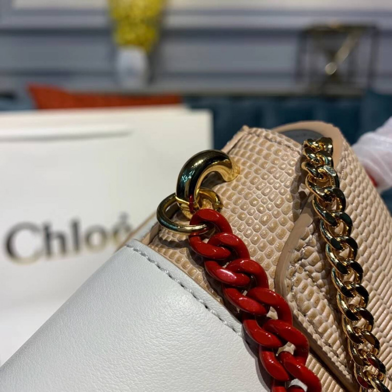 Chloe Small Aby Lock Bolsa Efecto de lagarto en relieve S1220 Apricot/blanco-8
