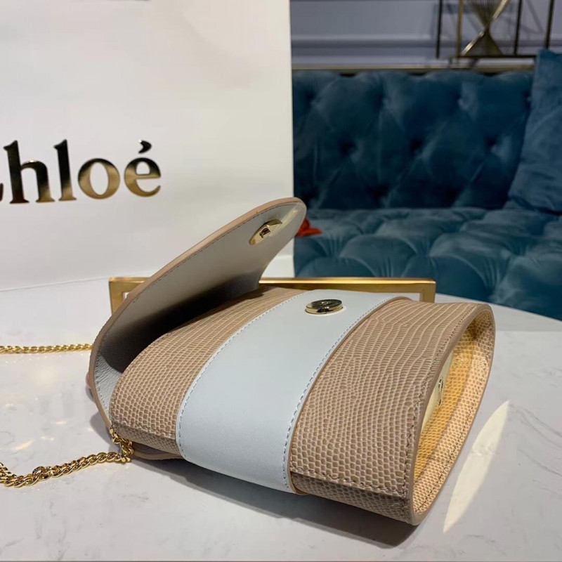 Chloe Small Aby Lock Bolsa Efecto de lagarto en relieve S1220 Apricot/blanco-9