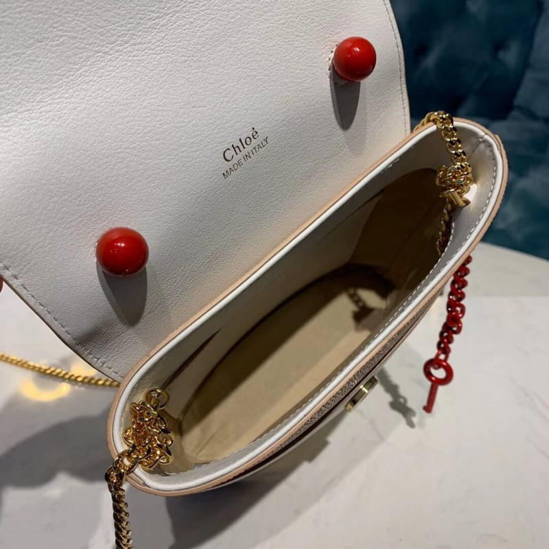 Chloe Small Aby Lock Bolsa Efecto de lagarto en relieve S1220 Apricot/blanco-11
