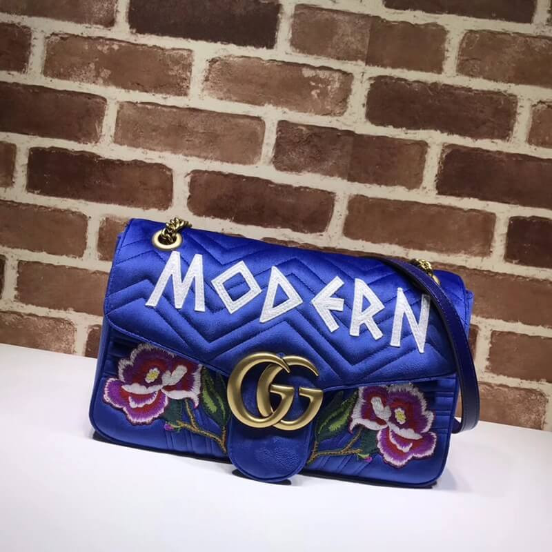 Gucci GG Marmont bordado Bolso de hombro moderno y rosa de terciopelo 443496-1