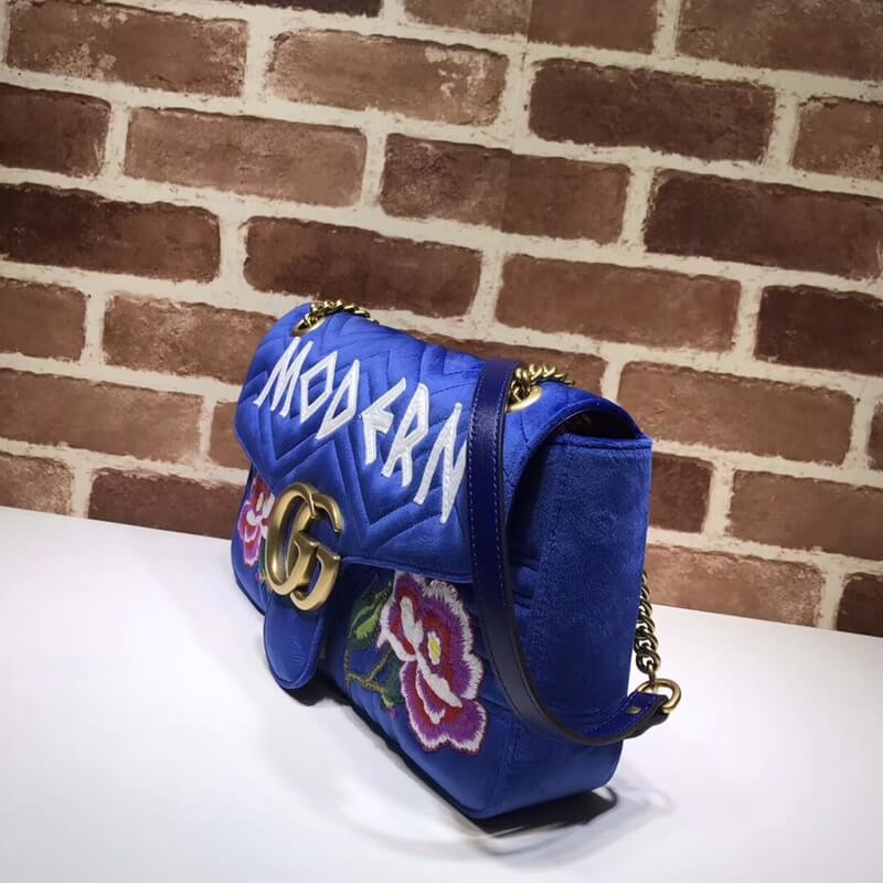 Gucci GG Marmont bordado Bolso de hombro moderno y rosa de terciopelo 443496-2