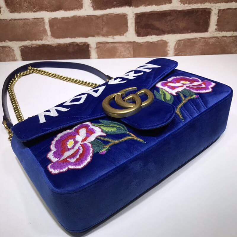 Gucci GG Marmont bordado Bolso de hombro moderno y rosa de terciopelo 443496-4