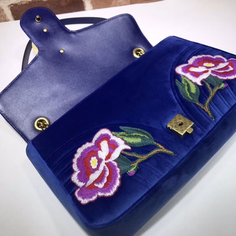 Gucci GG Marmont bordado Bolso de hombro moderno y rosa de terciopelo 443496-8