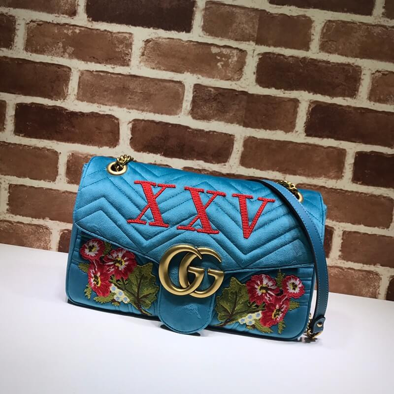 Gucci XXV Anniversary TEAL VELVET Shoulder Bolsa 443496-1