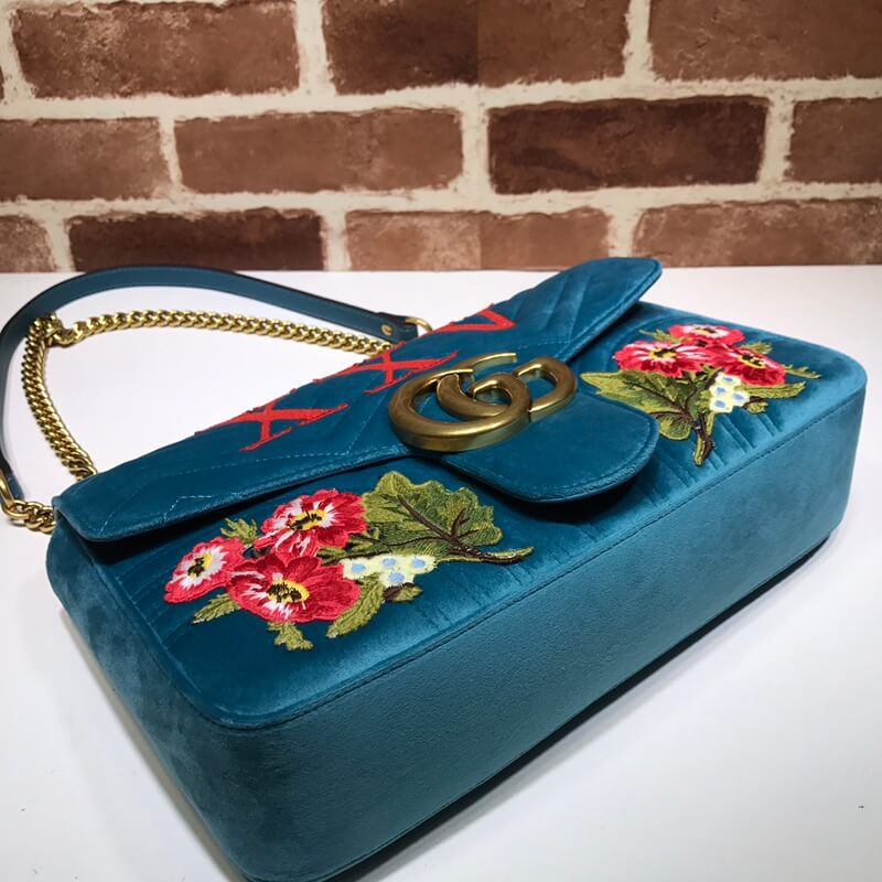 Gucci XXV Anniversary TEAL VELVET Shoulder Bolsa 443496-4