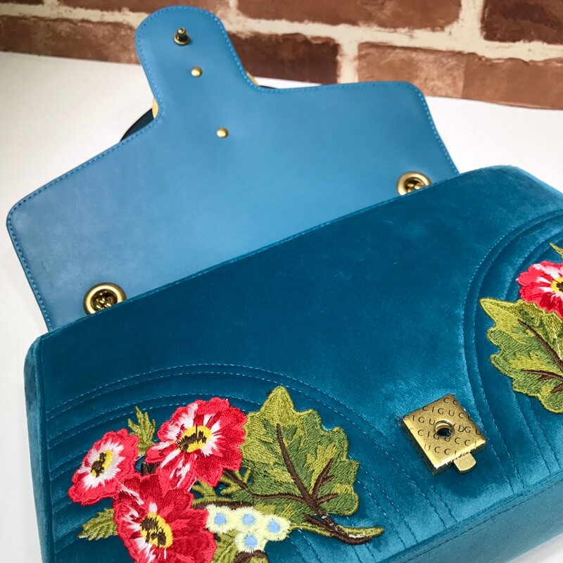 Gucci XXV Anniversary TEAL VELVET Shoulder Bolsa 443496-6