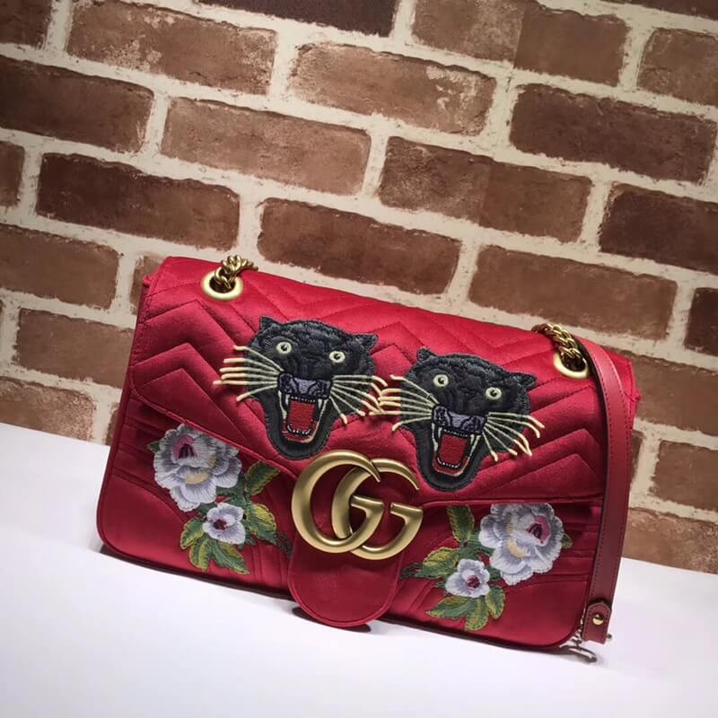 Aniversario Gucci GG Marmont Small Panther Velvet Shoulder Bolsa 443496-1