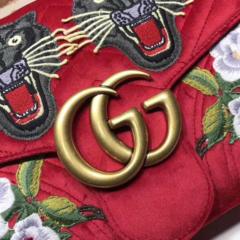 Aniversario Gucci GG Marmont Small Panther Velvet Shoulder Bolsa 443496-4