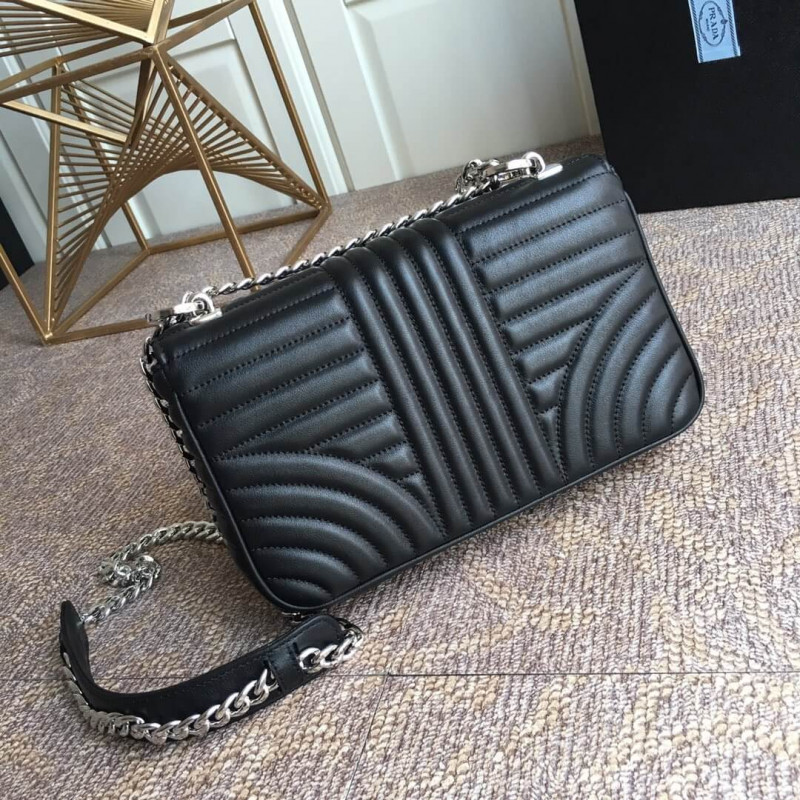 Bolsa de cuero mediana del diagrama Prada 1BD108 Hardware de plata-4
