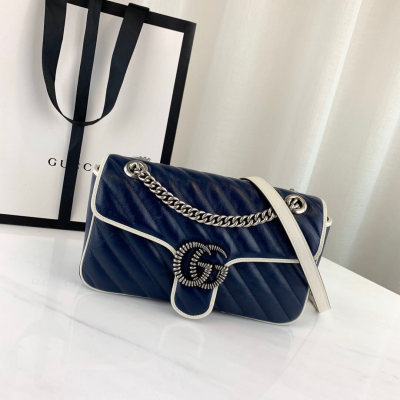 Gucci GG Marmont Bolso de hombro pequeño 443497 Azul-1