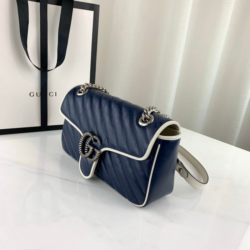 Gucci GG Marmont Bolso de hombro pequeño 443497 Azul-3