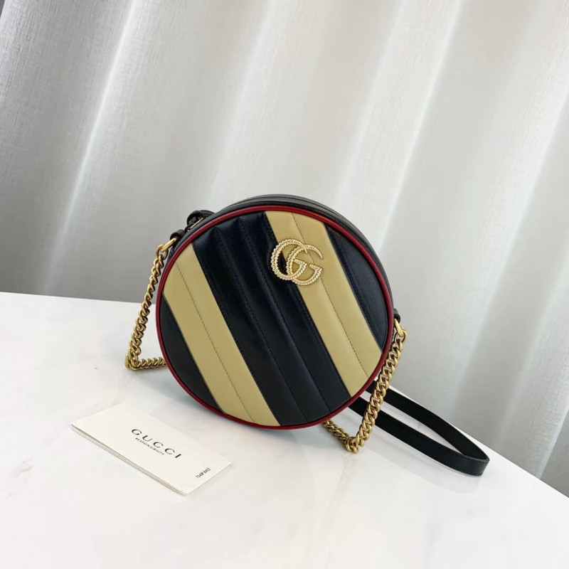 Gucci GG Marmont Mini Bolso de hombro redondo 550154 Beige/Negro-1