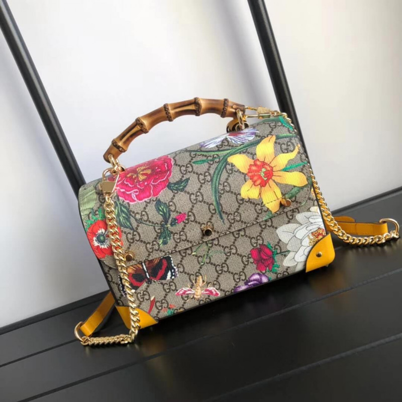Gucci Cadlock GG Flora Small Bamboo Shoulder Bolsa 603221-2