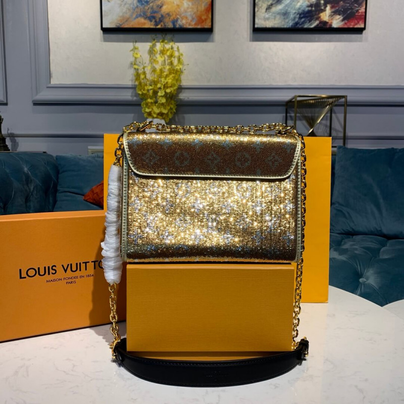 Louis Vuitton Twist MM con lentejuelas de oro M50282-1