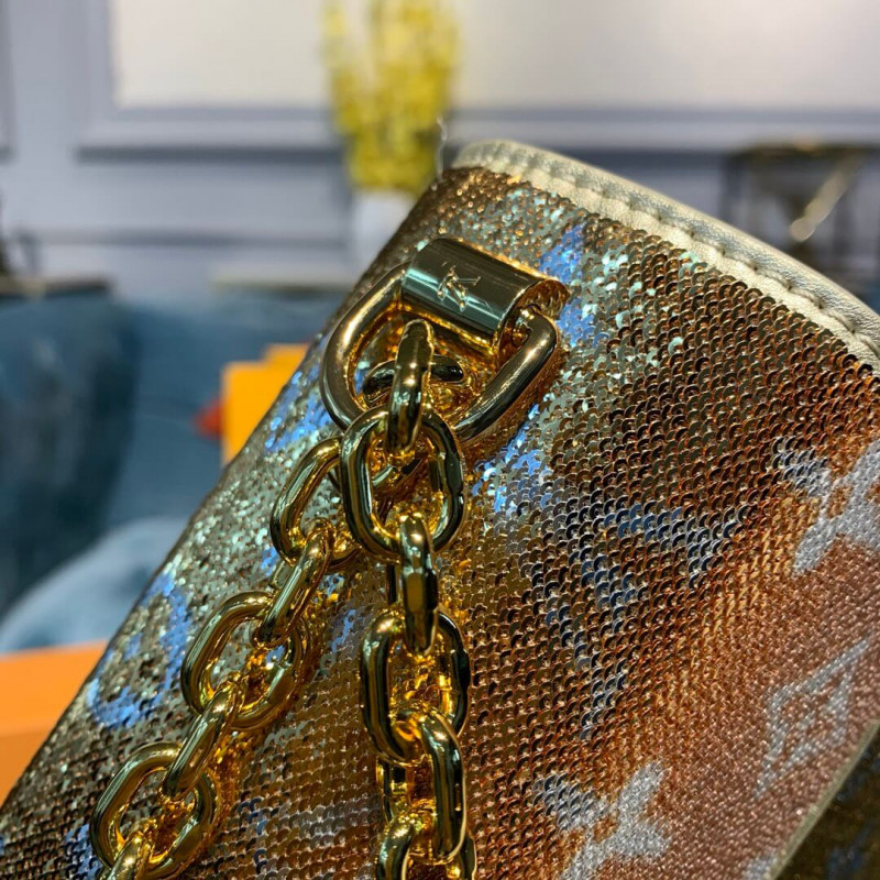 Louis Vuitton Twist MM con lentejuelas de oro M50282-5