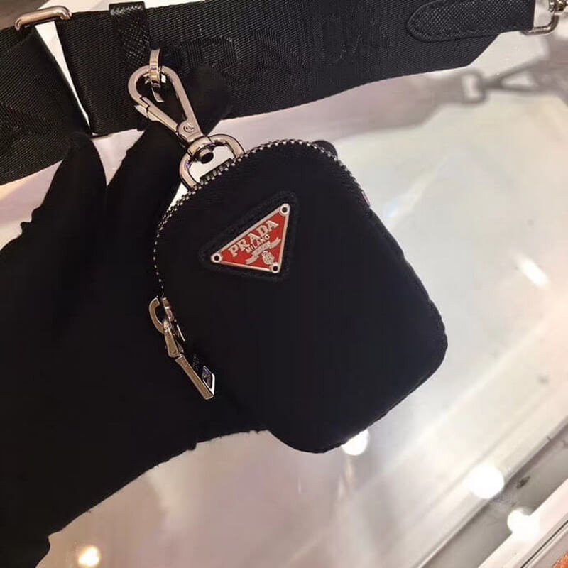 Bolsa Multi-Pochette de Nylon de reedición Prada 1BH204 Negro con logotipo rojo-10