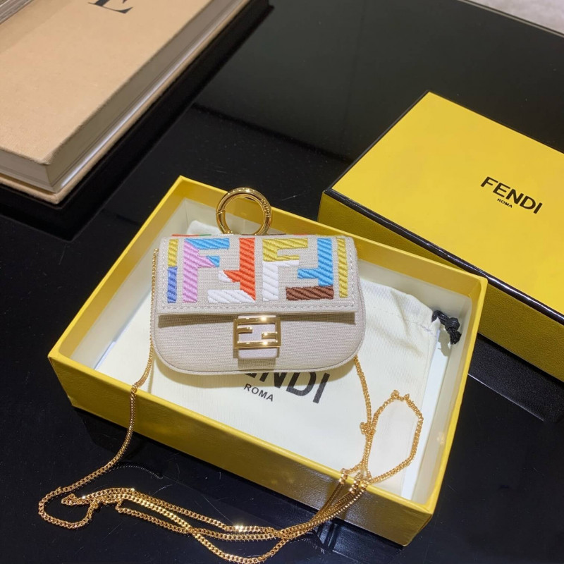Fendi Nano Bolsauette Charm in Beige Canvas 7ar844-1