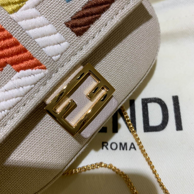 Fendi Nano Bolsauette Charm in Beige Canvas 7ar844-2