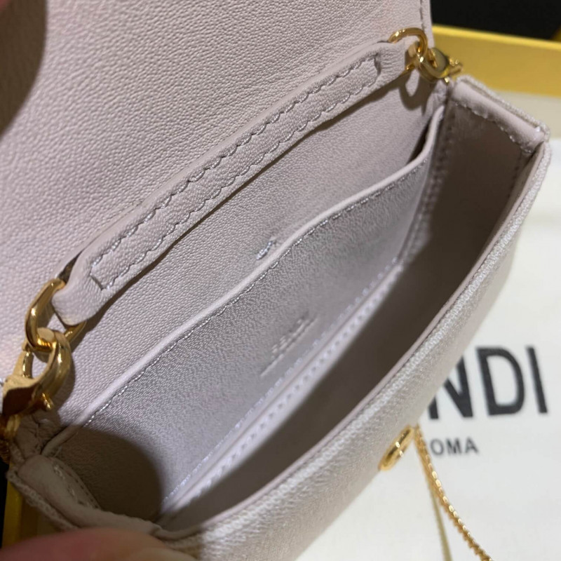 Fendi Nano Bolsauette Charm in Beige Canvas 7ar844-5