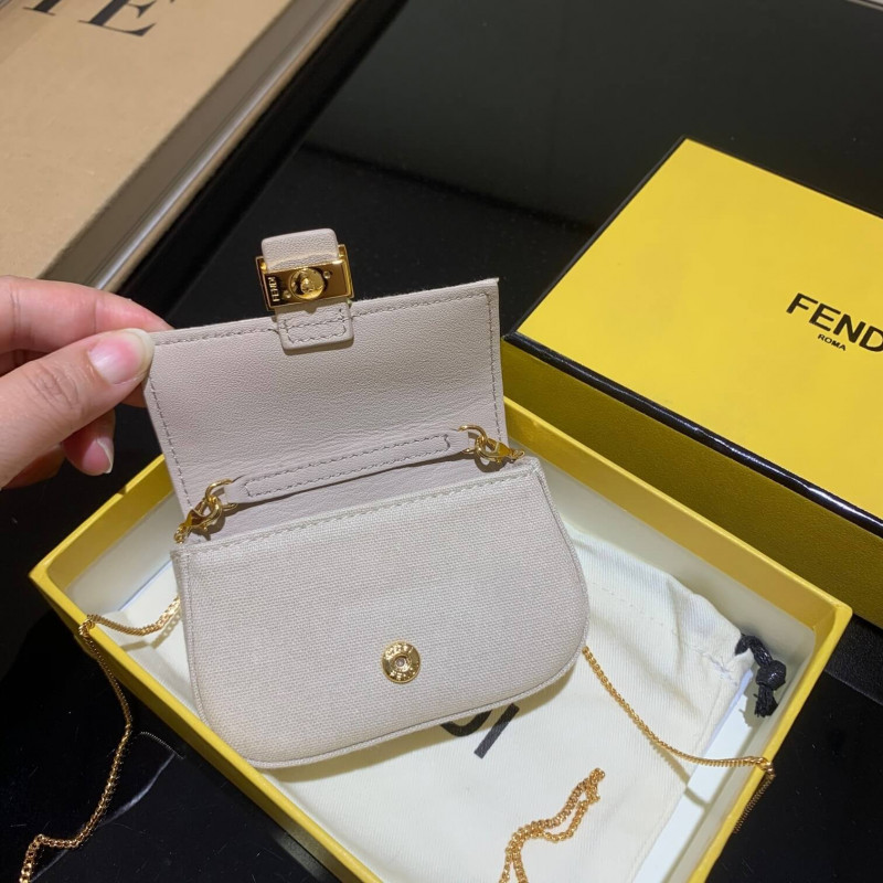 Fendi Nano Bolsauette Charm in Beige Canvas 7ar844-6