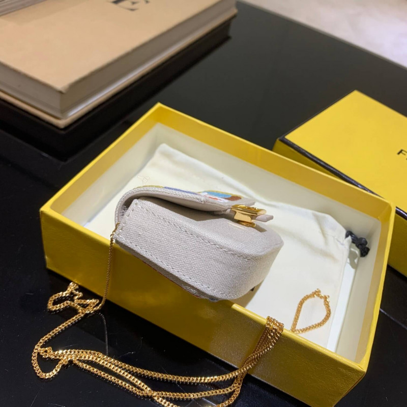 Fendi Nano Bolsauette Charm in Beige Canvas 7ar844-7