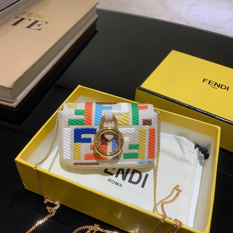 Fendi Nano Bolsauette Charm in Beige Canvas 7ar844-9