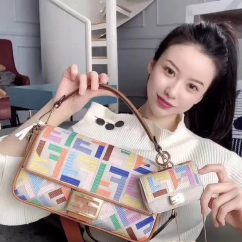 Fendi Nano Bolsauette Charm in Beige Canvas 7ar844-10