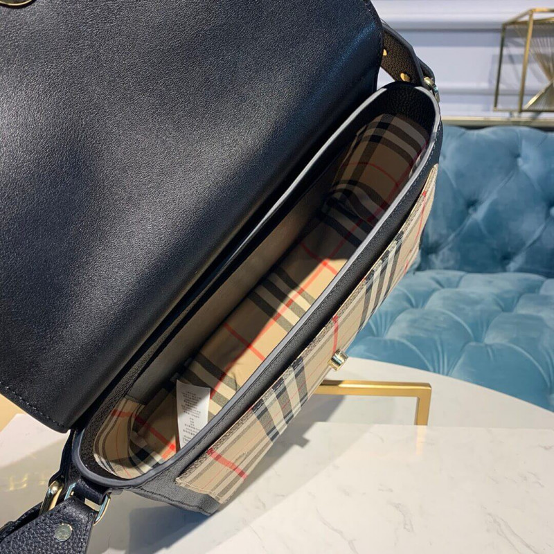 Burberry Leather y Vintage Check nota Crossbody Bolsa 80211101-8