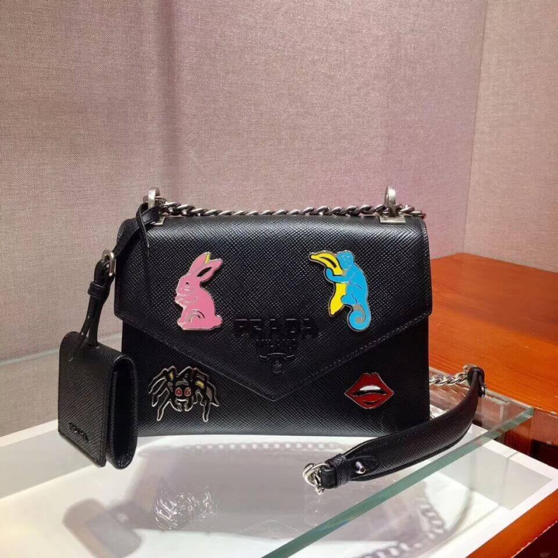 Prada Decal Rabbit Monocrome Logo Shoulder Bolsa 1BD127-1