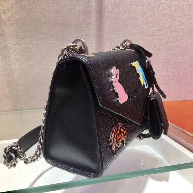 Prada Decal Rabbit Monocrome Logo Shoulder Bolsa 1BD127-3