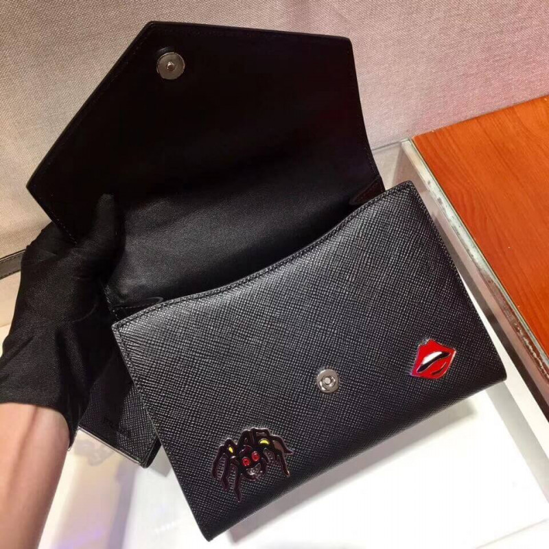 Prada Decal Rabbit Monocrome Logo Shoulder Bolsa 1BD127-8