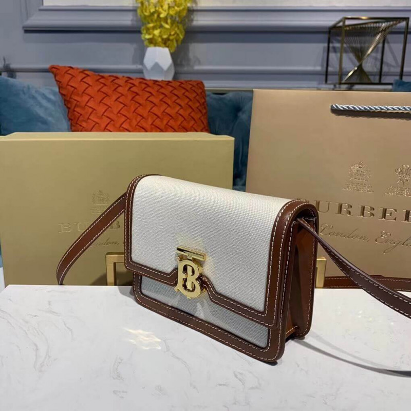 Burberry mini lienzo de dos tonos y bolso TB de cuero 80171101-1
