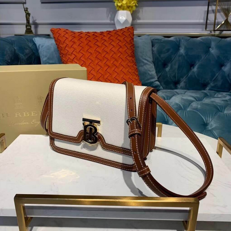 Burberry pequeño lienzo de dos tonos y bolso TB de cuero 80146401-1