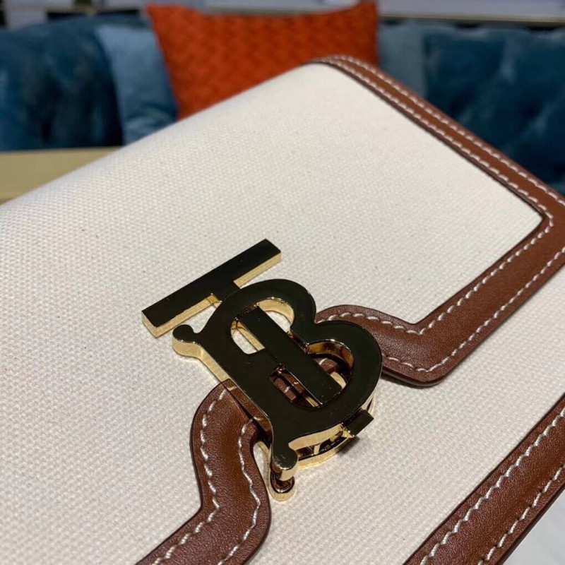 Burberry pequeño lienzo de dos tonos y bolso TB de cuero 80146401-2