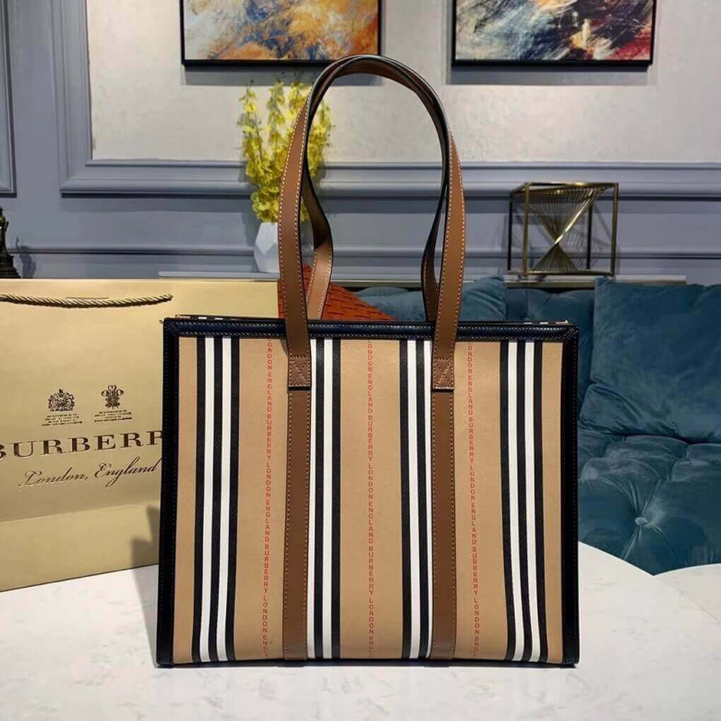 Logotipo de Burberry y Stripe E-Canvas Portrait Tote Bolsa 80224771-1
