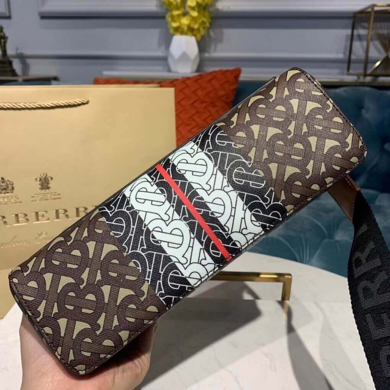 Burberry Monogram Stripe E-Canvas nota Crossbody Bolsa 80193661-3