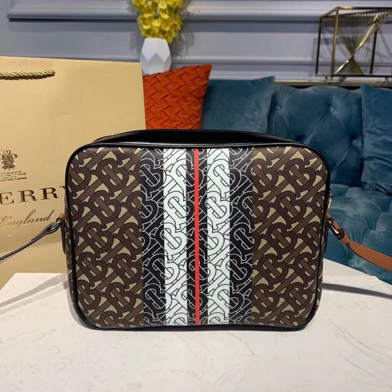 Burberry Medium Monogram Stripe E-Canvas Camera Bolsa 80193761-2