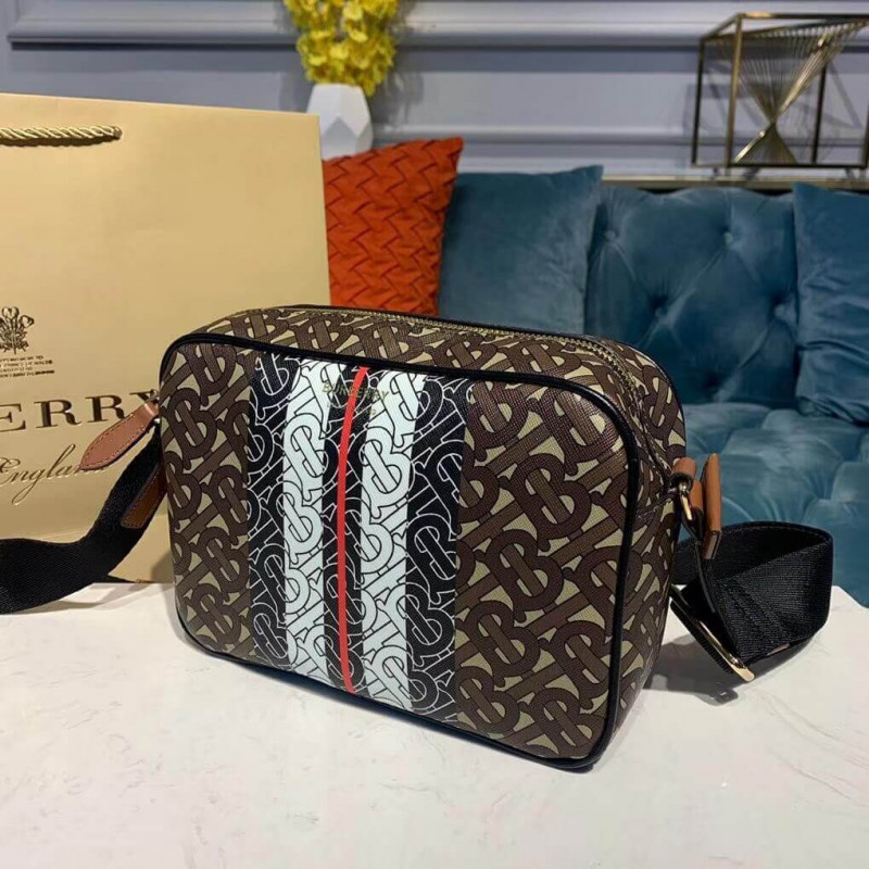 Burberry Monogram Stripe E-Canvas Crossbody Bolsa 80216611-1