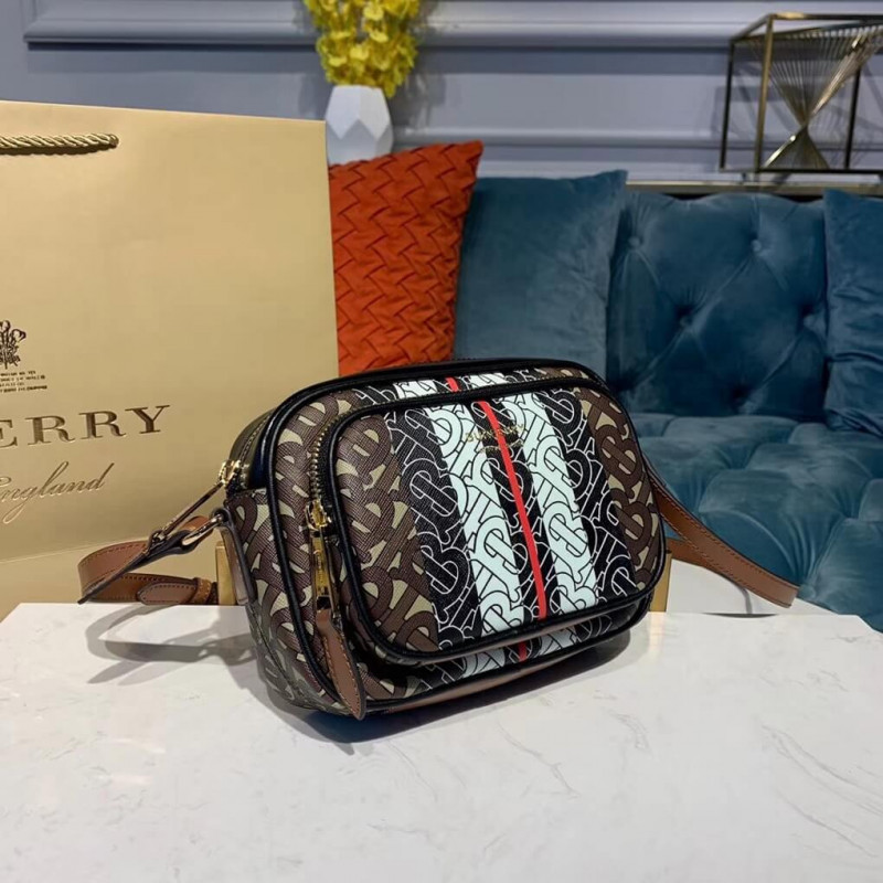 Burberry Monogram Stripe E-Canvas Camera Bolsa 80183621-1