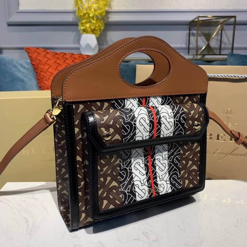Burberry Small Monogram Stripe E-Canvas Bocket Bolse 80193631-2
