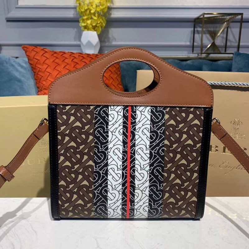 Burberry Small Monogram Stripe E-Canvas Bocket Bolse 80193631-7